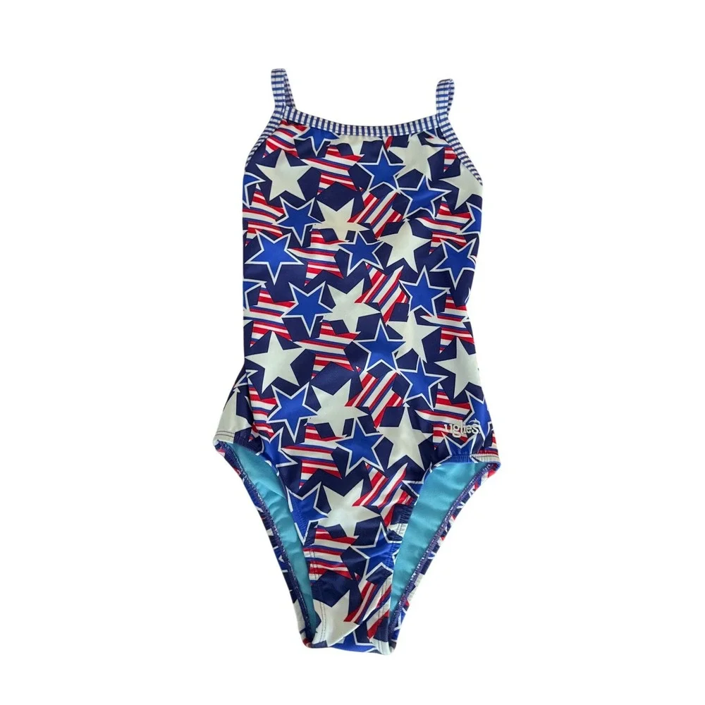Dolfin Uglies Kids Patriotic Stars Stripes One Piece Swimsuit Red White Blue
